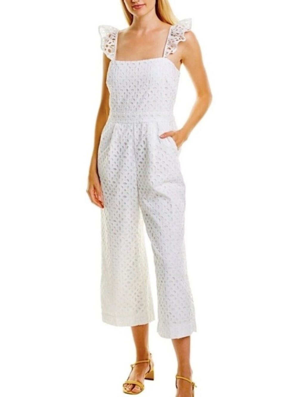 New! J.Crew White Kasana Embroidered Eyelet Ruffle Jumpsuit 8P 50391